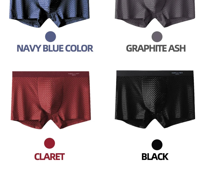 Ice Silk Mesh Boxer Shorts  
**Description:**  
Experience comfort and style with our Ice Silk Mesh Boxer Shorts for men. These sexy underpants offer a breathable fit and a sleek design, perfect for everyday wear. Availabl