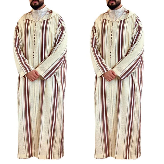 Men's Striped Jubba Thobe Kaftan - Short Sleeve Summer Robe