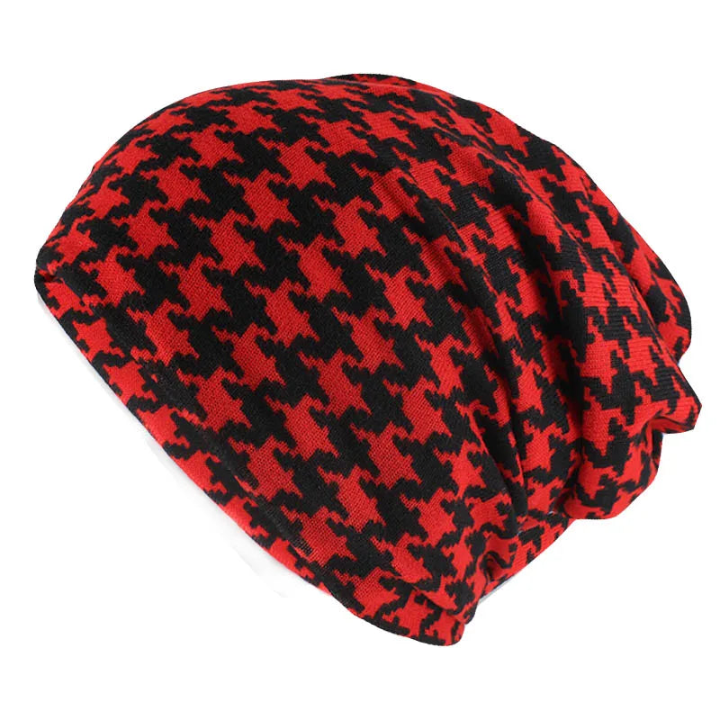 Houndstooth Hip Hop Beanie with Scarf