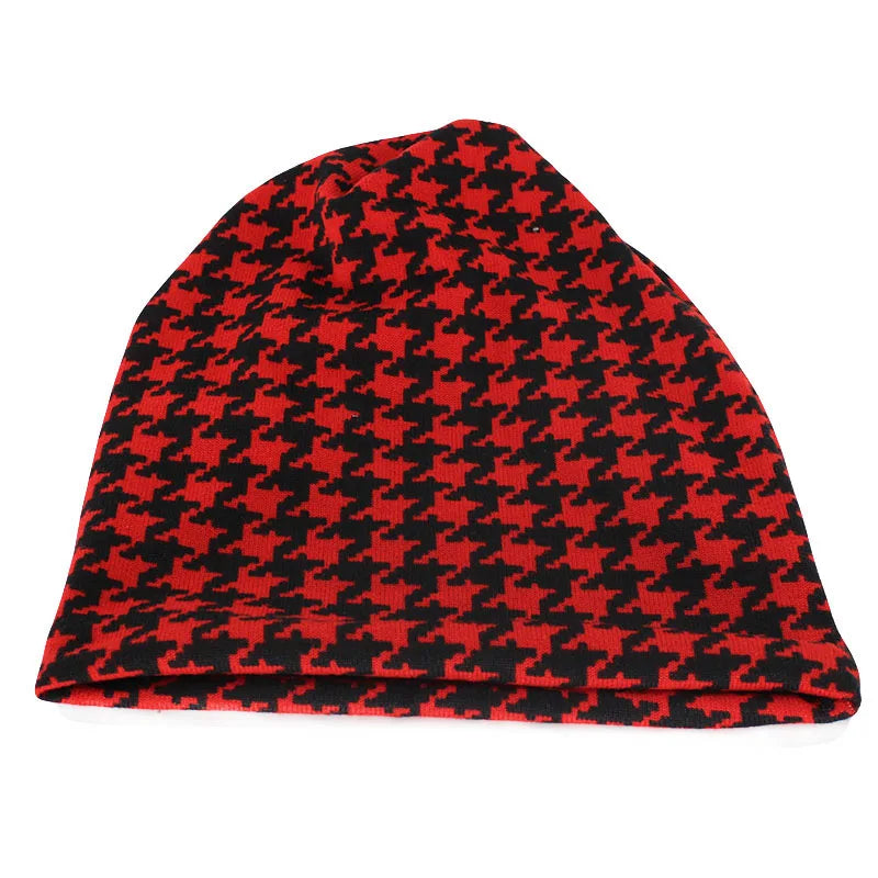 Houndstooth Hip Hop Beanie with Scarf
