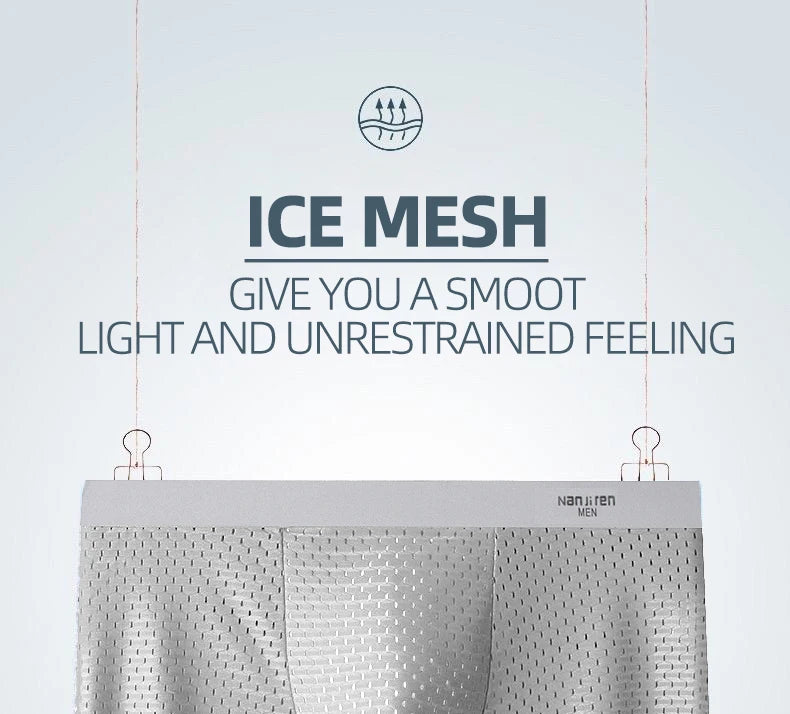 Ice Silk Mesh Boxer Shorts  
**Description:**  
Experience comfort and style with our Ice Silk Mesh Boxer Shorts for men. These sexy underpants offer a breathable fit and a sleek design, perfect for everyday wear. Availabl