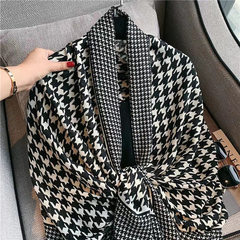 Plaid Houndstooth Winter Cotton Scarf