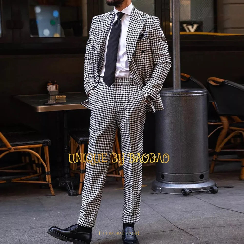**Title:**  
Men's 2-Piece Houndstooth Wedding Suit