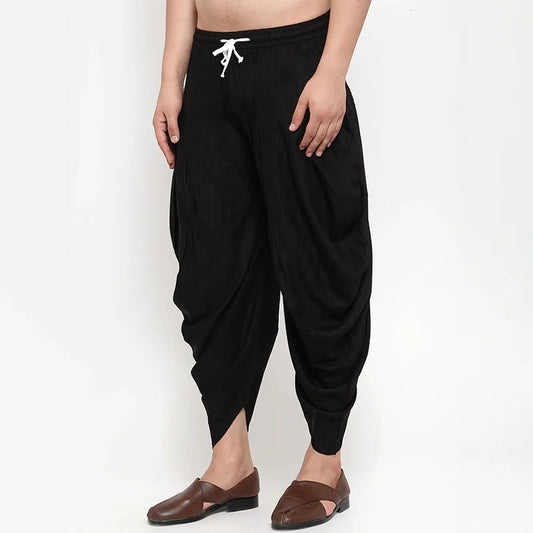 Men's Pleated Dhoti Pants - Black Traditional Indian Veshti