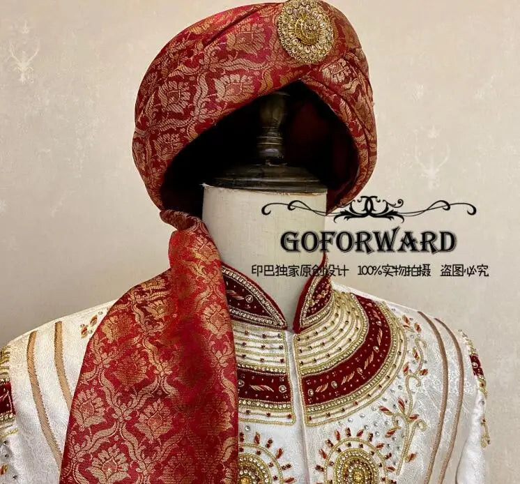 **Title:**  
Traditional Indian Men's Truban Cap - Red Rhinestones