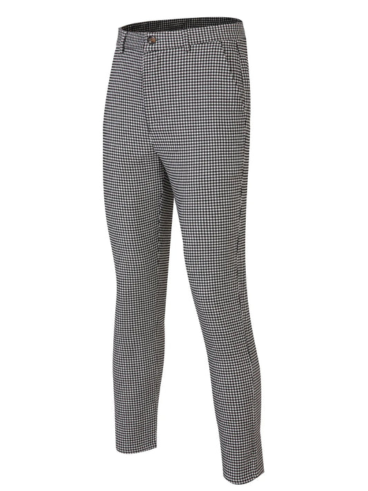 Men's Slim Fit Houndstooth Plaid Trousers | Four Season Business Pants