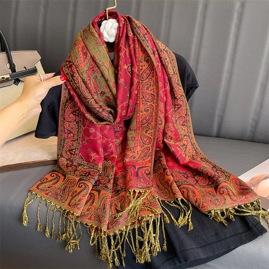 Luxury Cashmere Pashmina Shawl  
**Description:**  
Elevate your autumn wardrobe with this luxury cashmere pashmina shawl. Designed for warmth and style, this elegant wrap features a chic print, making it the perfect accesso