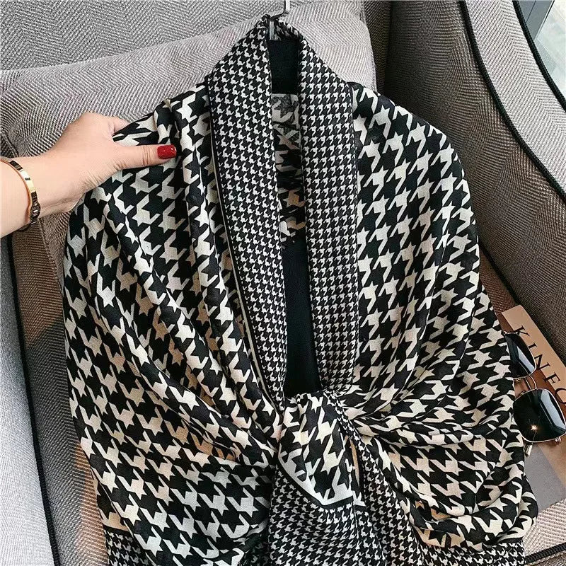 Plaid Houndstooth Winter Cotton Scarf