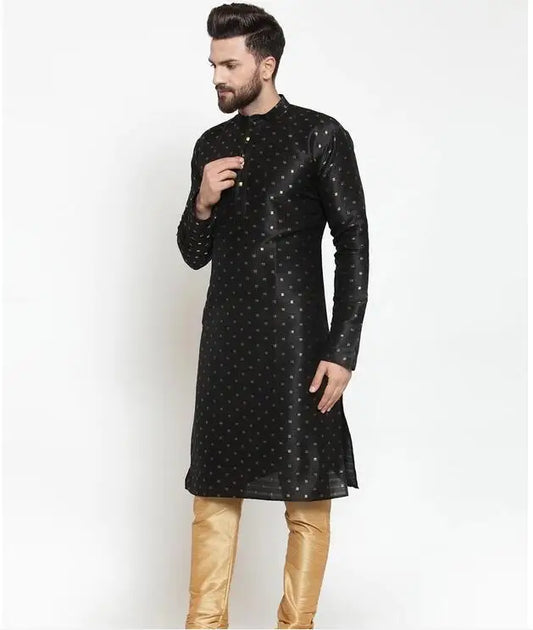 **Title:**  
Indian Traditional Men's Long Gown - Vintage Black Shirt