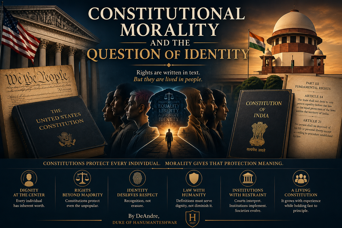 Constitutional Morality and the Question of Identity,” exploring dignity, individual identity, equality, liberty, and constitutional protections in the United States and India.