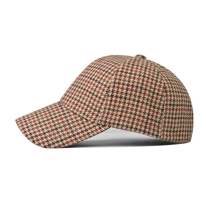 FS Vintage Brown Plaid Baseball Cap | Unisex Cotton Adjustable Hat