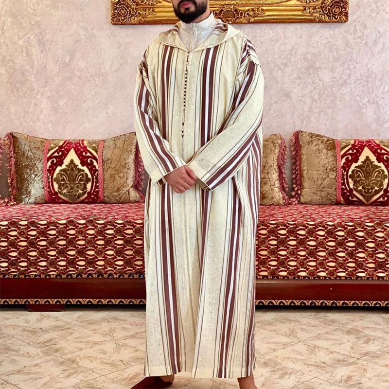 **Title:**  
Men's Casual Striped Kaftan Robe - Fashion Abaya Shirt