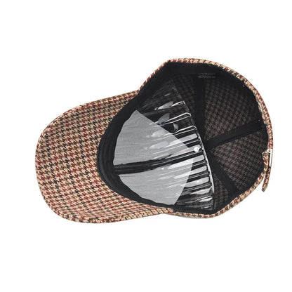 FS Vintage Brown Plaid Baseball Cap | Unisex Cotton Adjustable Hat