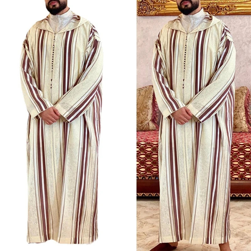 **Title:**  
Men's Casual Striped Kaftan Robe - Fashion Abaya Shirt