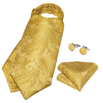 DiBanGu Luxury Silk Jacquard Ascot Tie Set with Cufflinks & Pocket Square