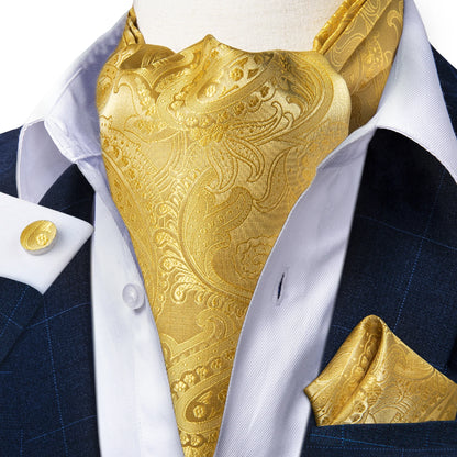 DiBanGu Luxury Silk Jacquard Ascot Tie Set with Cufflinks & Pocket Square