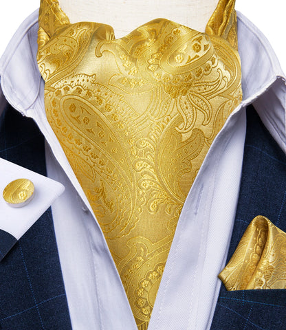 DiBanGu Luxury Silk Jacquard Ascot Tie Set with Cufflinks & Pocket Square