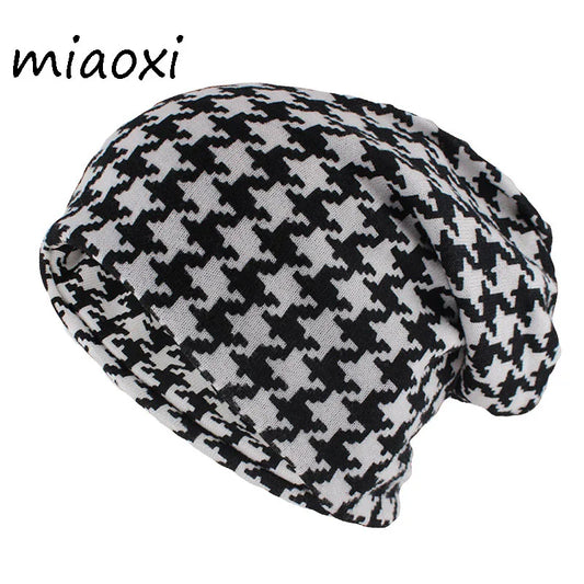 Houndstooth Hip Hop Beanie with Scarf