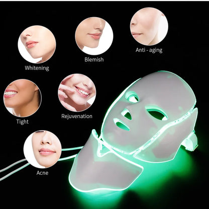 7-Color LED Facial Mask with Neck Light | Skin Rejuvenation, Anti-Aging & Light Therapy Device