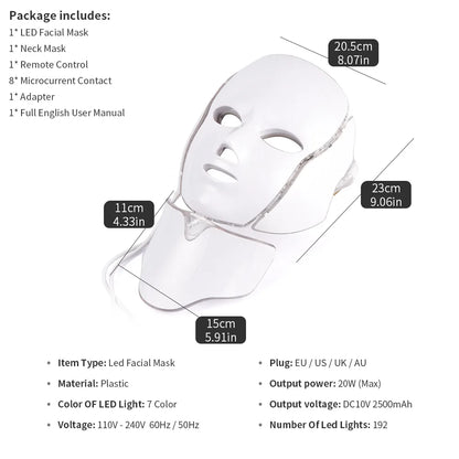 7-Color LED Facial Mask with Neck Light | Skin Rejuvenation, Anti-Aging & Light Therapy Device
