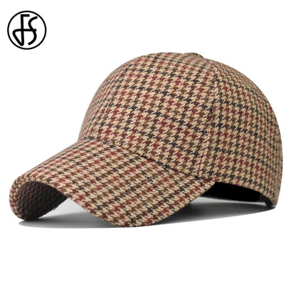 FS Vintage Brown Plaid Baseball Cap | Unisex Cotton Adjustable Hat