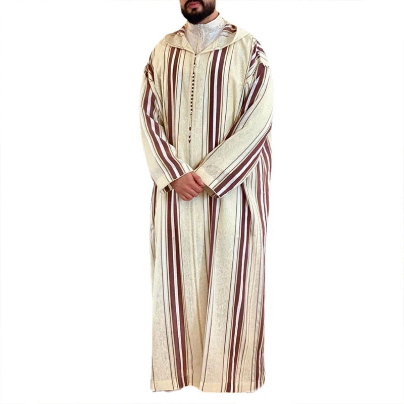 **Title:**  
Men's Casual Striped Kaftan Robe - Fashion Abaya Shirt