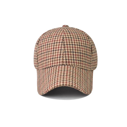 FS Vintage Brown Plaid Baseball Cap | Unisex Cotton Adjustable Hat