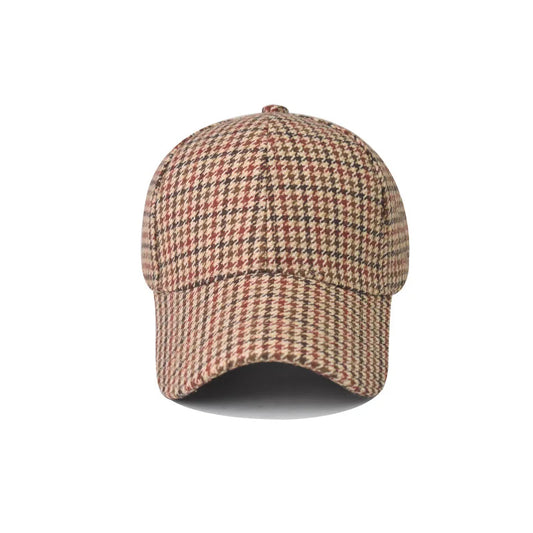 FS Vintage Brown Plaid Baseball Cap | Unisex Cotton Adjustable Hat