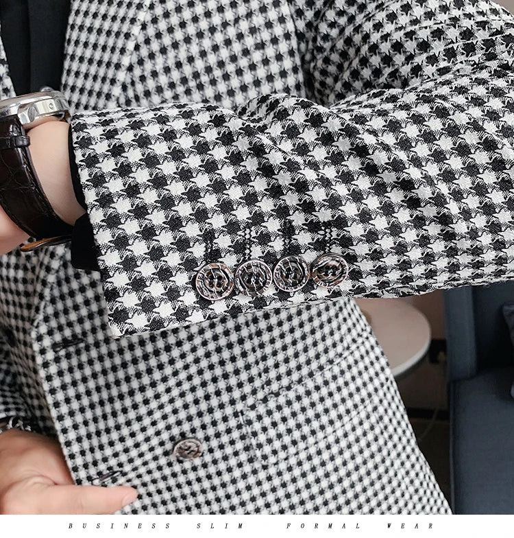 **Title:**  
Men's British Style Slim Fit Houndstooth Blazer