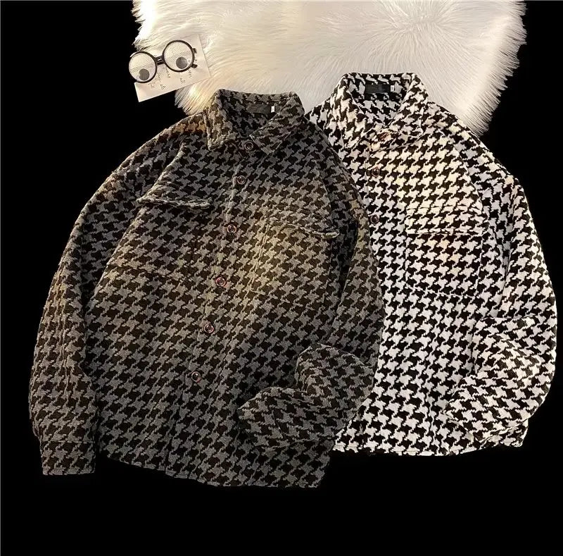 **Title:**  
Oversized Houndstooth Autumn Jacket