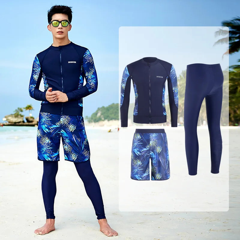 **Title:**  
Men's 3-Piece Rash Guard Set - UV/SPF Quick Dry Swimwear