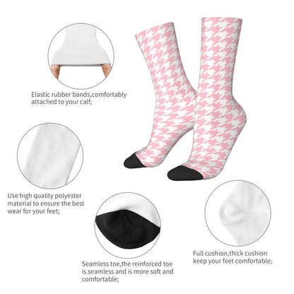 Modern Black & White Houndstooth Crew Socks for Men & Women