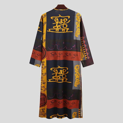 Men's Long Sleeve Striped Kaftan Robe | Lightweight Broadcloth