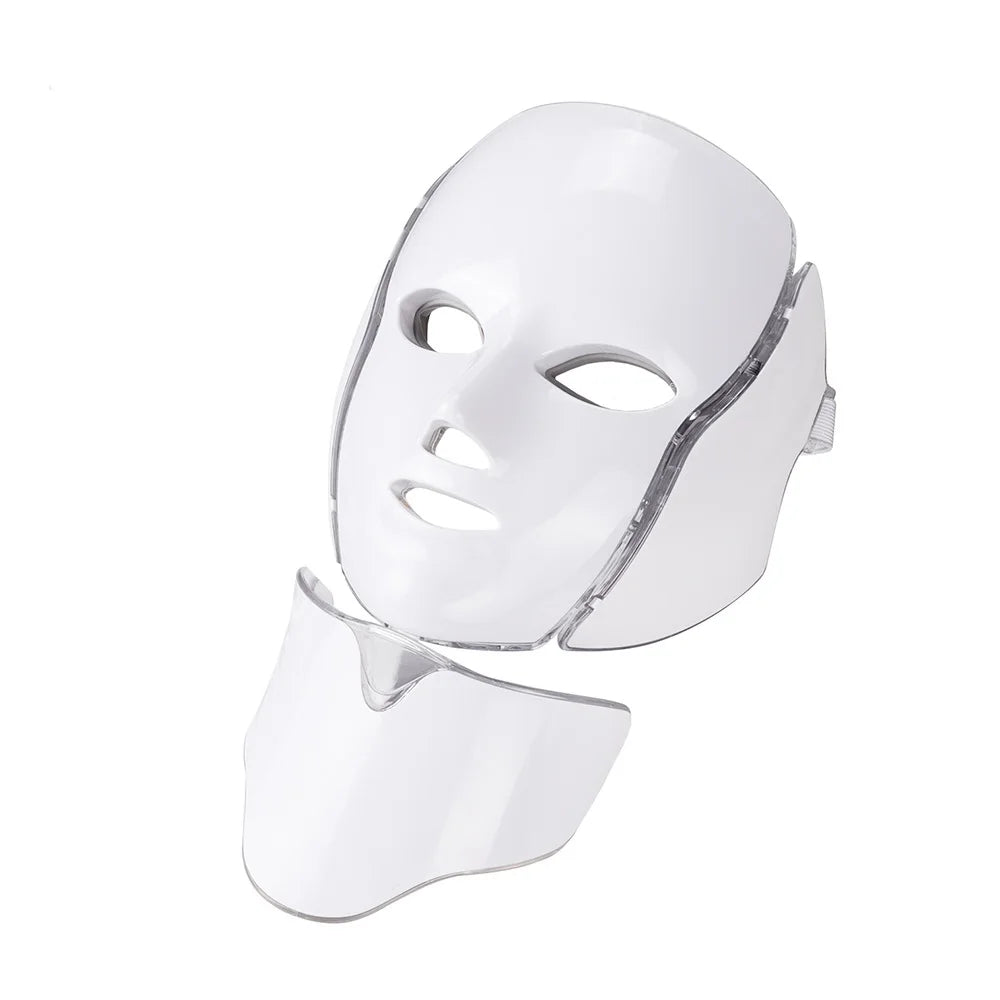 7-Color LED Facial Mask with Neck Light for Skin Rejuvenation, Acne Treatment, and Face Lifting.