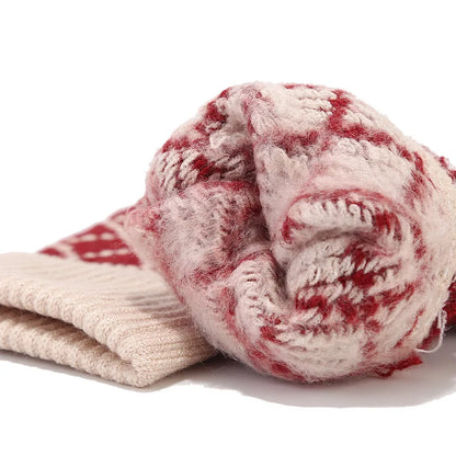 Unisex Premium Wool Winter 3-Piece Set | Plaid Knit Beanie, Scarf & Touchscreen Gloves