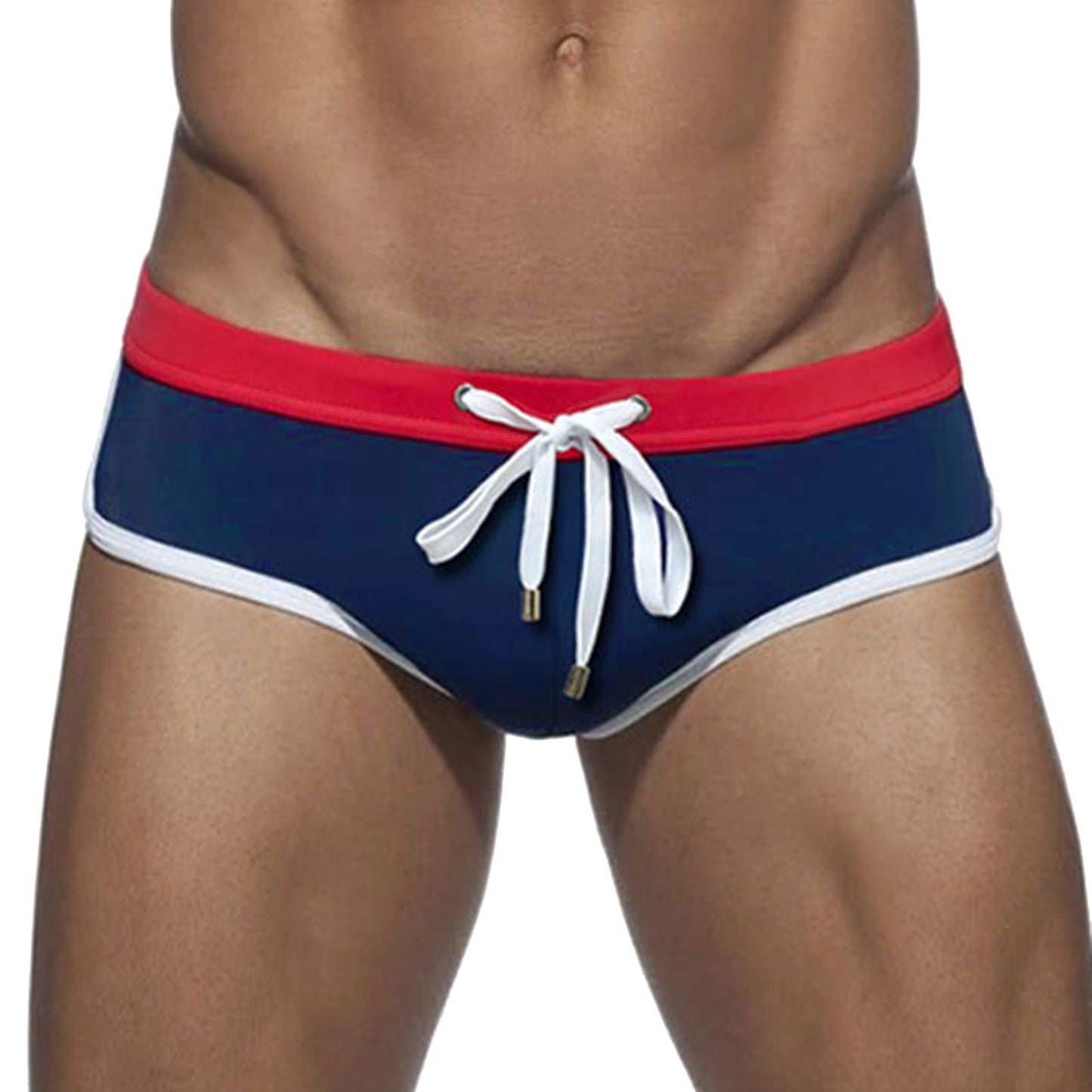 **Title:**  
Men's Color Splicing Low Rise Swim Trunks - Quick-Dry Sporty Swim Bottoms