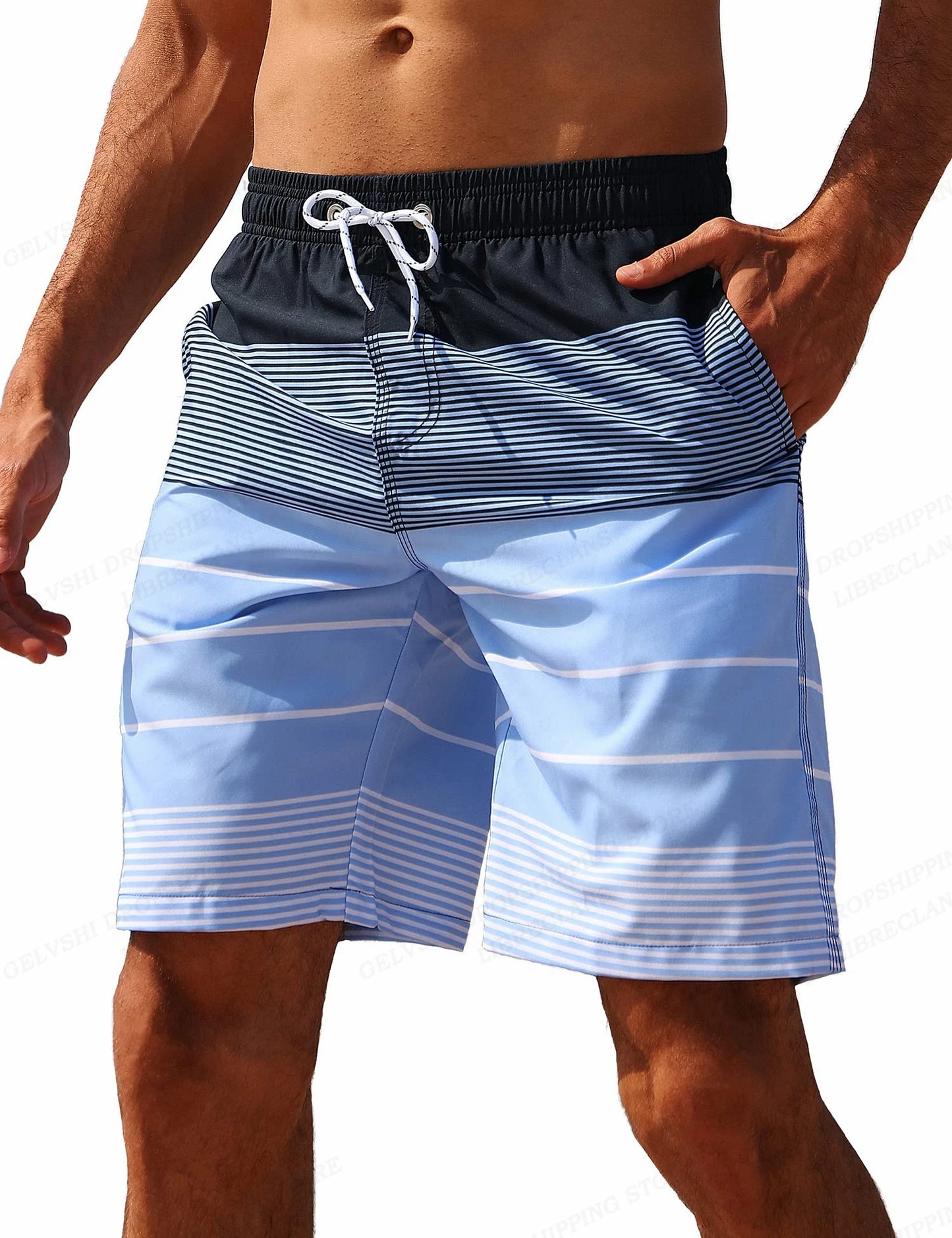 **Title:**  
Men's Striped Beach Shorts - Fashion Swimwear & Fitness Trunks