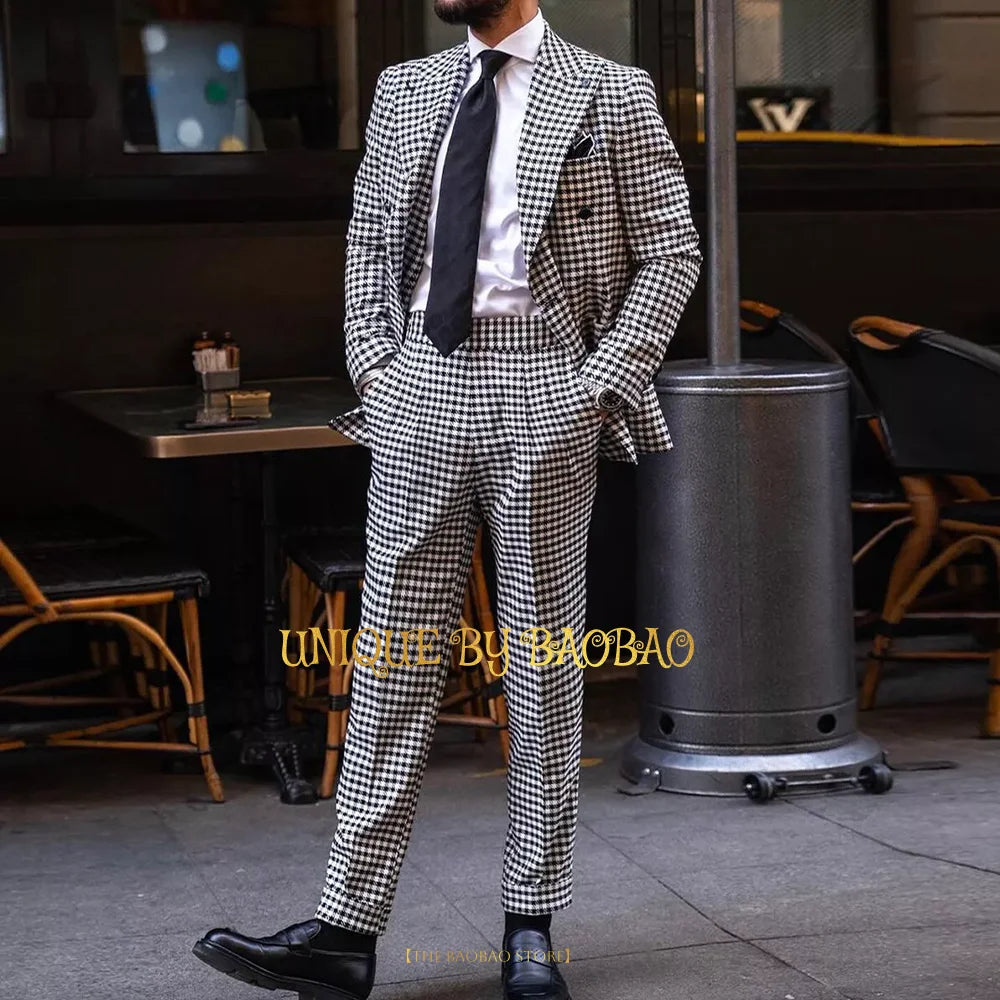 **Title:**  
Men's 2-Piece Houndstooth Wedding Suit