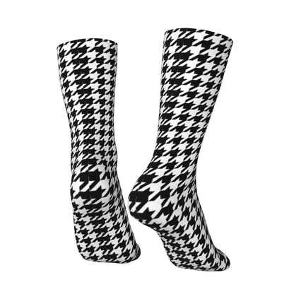 Modern Black & White Houndstooth Crew Socks for Men & Women