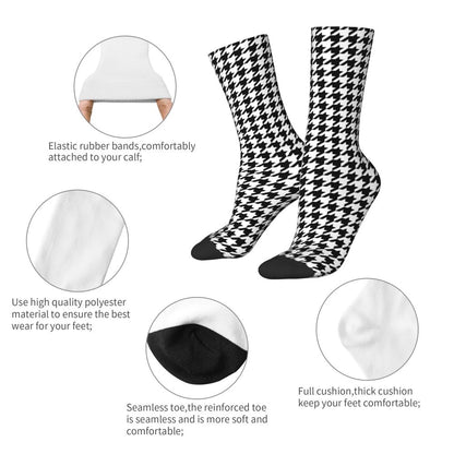 Modern Black & White Houndstooth Crew Socks for Men & Women