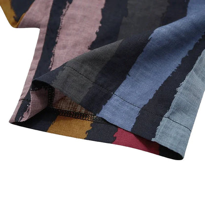 Men's Long Sleeve Striped Kaftan Robe | Lightweight Broadcloth