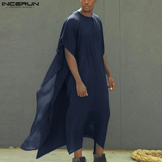 Men's Long Cotton Kaftan Robe - Short Sleeve Jubba Thobe