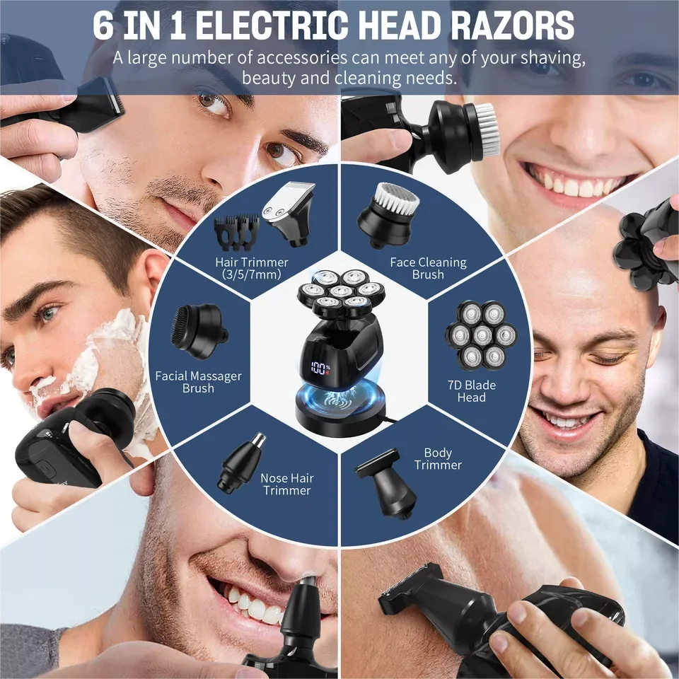 SEJOY 6-in-1 Multifunctional 7D Head Shaver for Bald Men - Electric Razor & Grooming Kit