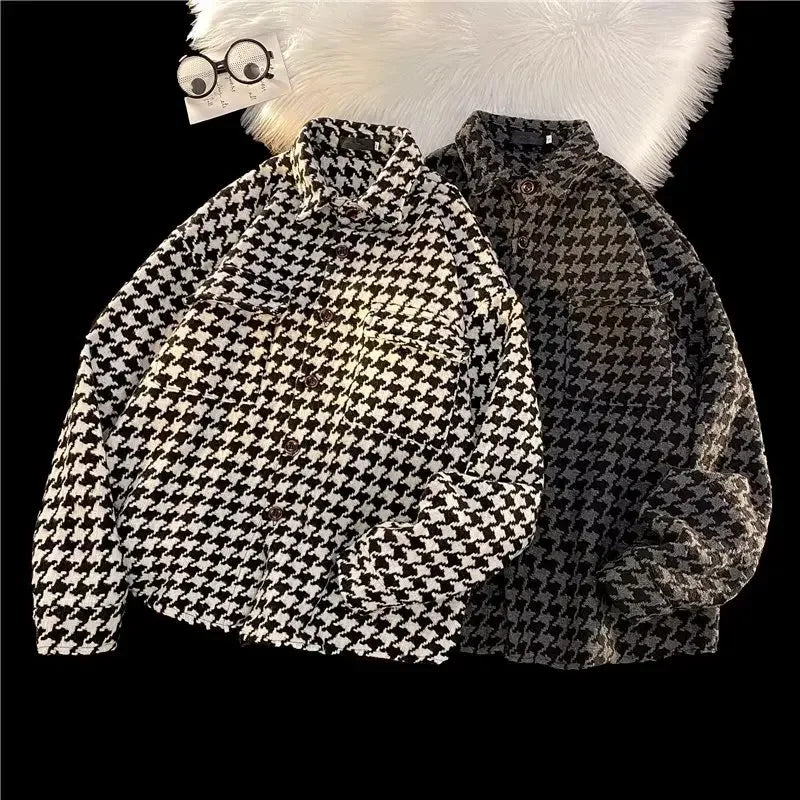 **Title:**  
Oversized Houndstooth Autumn Jacket