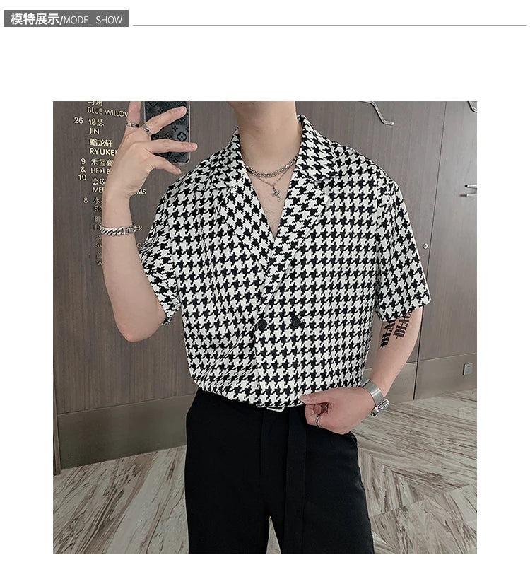 **Title:**  
Men's Unisex British Style Houndstooth V-Neck Shirt