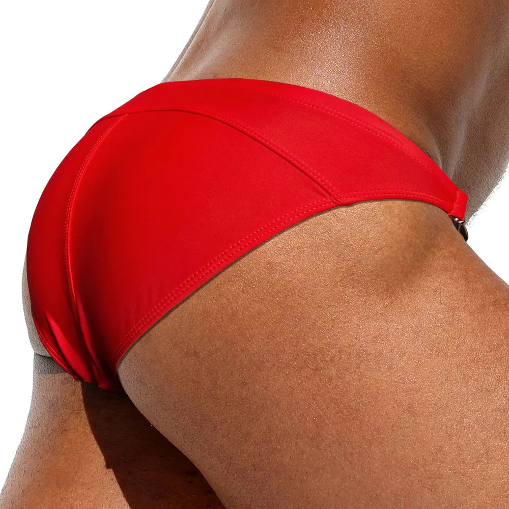 **Title:**  
Men's Low Waist Double-Sided Buckle Bikini Swim Trunks