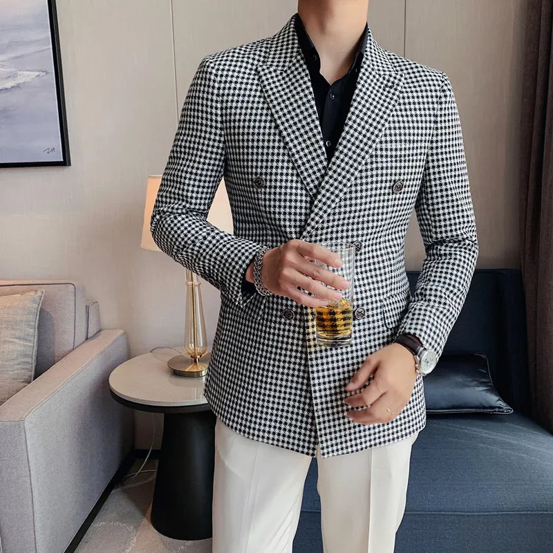 **Title:**  
Men's British Style Slim Fit Houndstooth Blazer