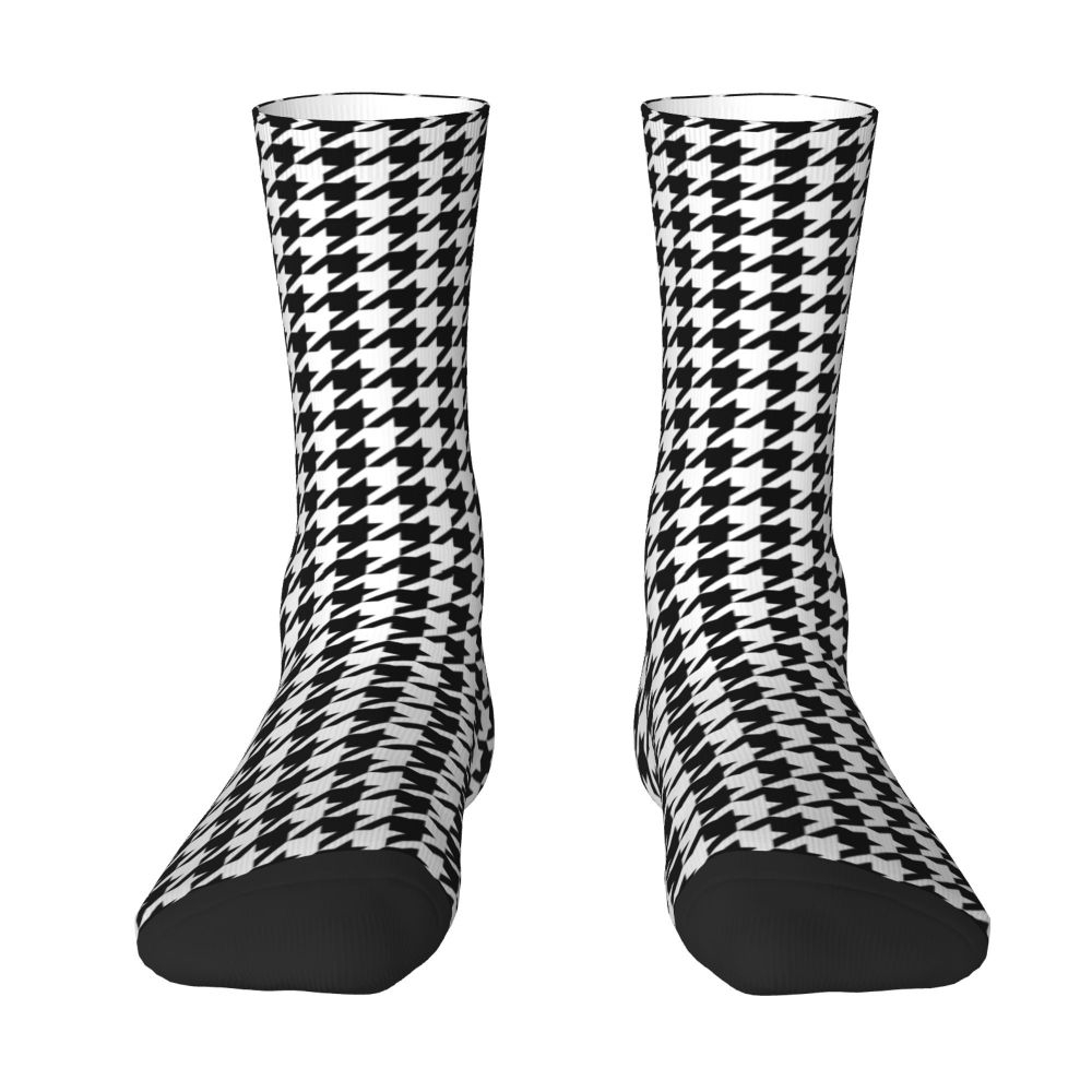 **Title:**  
Modern Black & White Houndstooth Crew Socks for Men & Women