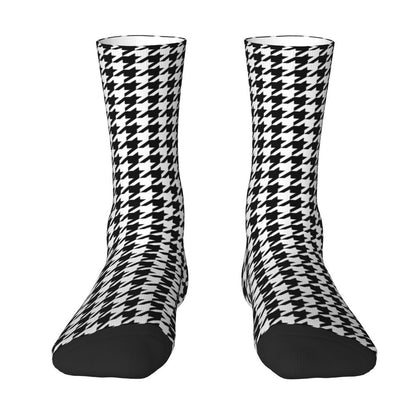 Modern Black & White Houndstooth Crew Socks for Men & Women
