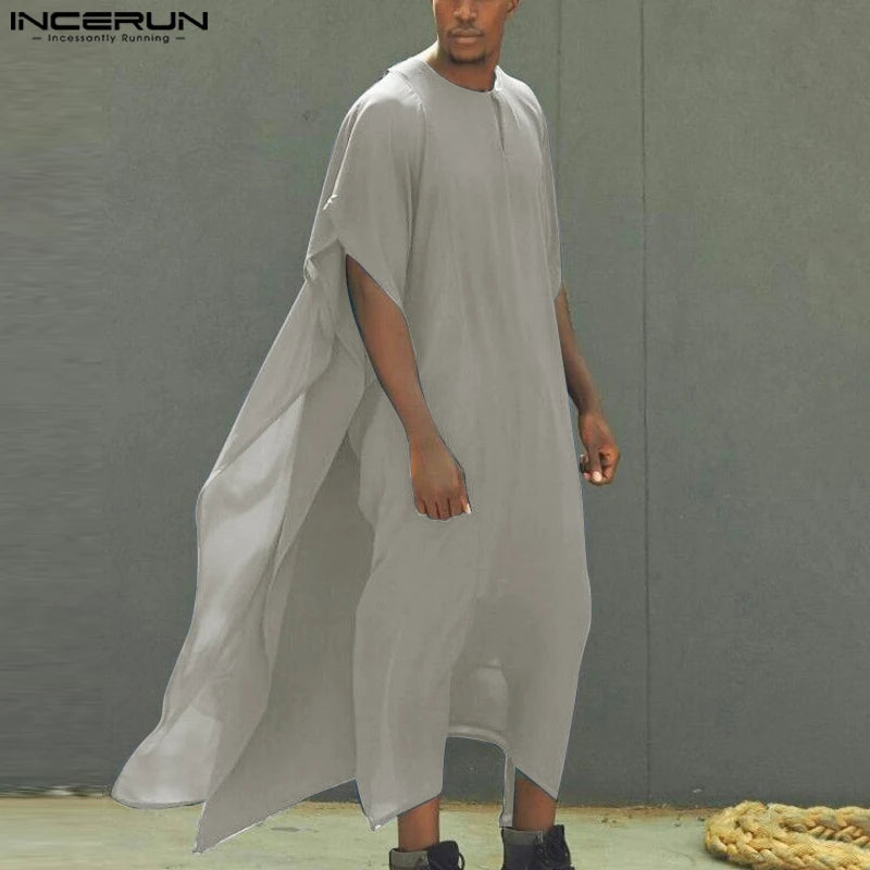 **Title:**  
Men's  Long Kaftan Robe - Solid Short Sleeve Jubba Thobe